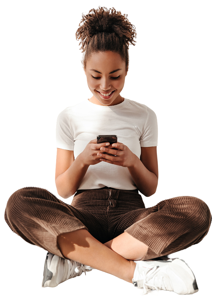 Woman using her phone to submit a loan request